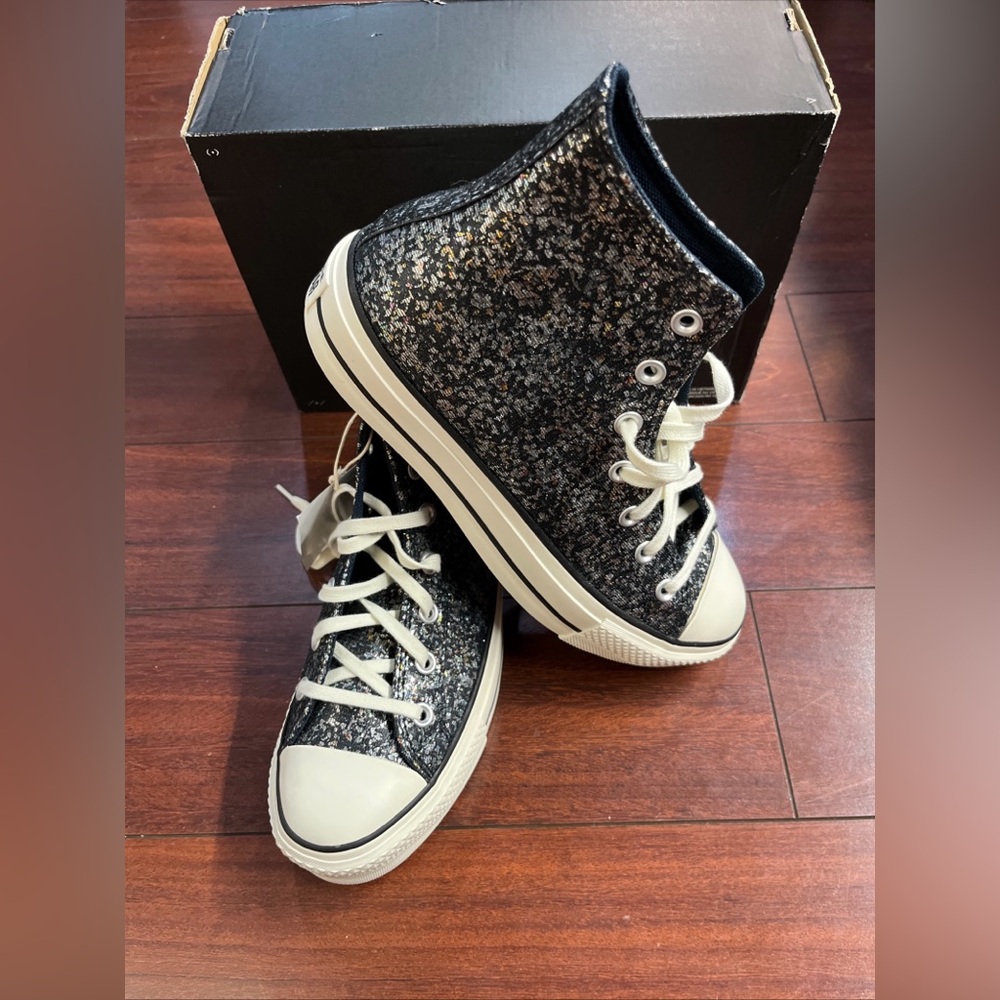 Converse CTAS Lift Platform Hi Top Womens 8 Glitter Black Shoe A09551C HALF BOX
